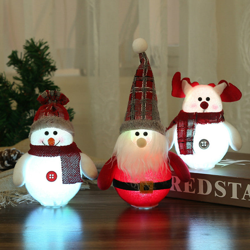 LED Santa Claus and Snowman ornaments, featuring vibrant colors and festive designs, perfect for Christmas decorations.